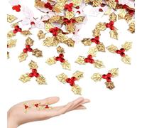Holly Berries for Crafts 100Pcs 1.2in Realistic Aritifical Holly Berries DIY Decorative Christmas for Gift Box, Card Making and More, Gold
