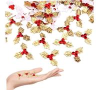 Holly Berries for Crafts 100Pcs 1.2in Realistic Aritifical Holly Berries DIY Decorative Christmas Holly Berries for Gift Box, Card Making and More, Gold