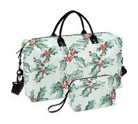 Holly Berries Mint Green Decorative Large Travel Bag Large Gym Bag with Toiletry Bag for Business Trips Multifunctional bolso de para Hombre