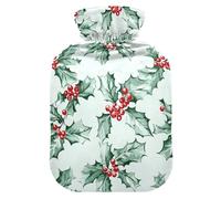 Holly Berries Mint Green hot Waterbottle with Soft Cover, 1L Water Bag for ( Scenario), Menstrual Cramps, compresas calientes para el vientre