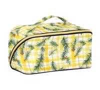 Holly Berries Yellow Plaids Toiletry Bag with dividers Essentials Makeup Bags For Women Travel-Size Accessories
