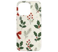 Holly Berry Bow Red Green Christmas Floral Pattern Aesthetic Case for iPhone 15 Pro Max