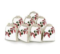 Holly Berry Branches 8 Pack Drawstring Bag, Cotton Hemp Bunches Pocket | Reusable Jewelry Pouches for Women, Durable Gift Wrap Bags for Men, Washable Wedding Storage 4.9x6.7 inches