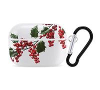 Holly Berry Branches AirPods Pro 2 Case Cover, Shockproof Hard Shell Protective Case for Women Men, Compatible with Airpod Pro Case 2nd/1st Generation with Keychain-White