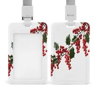 Holly Berry Branches Badge Holder,Durable Sturdy Lanyard Badge Protector Push-Pull Type Adjustable Fashionable Work ID Cover for Metro Nurse Office