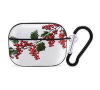 Holly Berry Branches Earbuds Organizer Shockproof Protective Airpods Pro Cover with Carabiner Clip Anti Fall Carrying Earphone Case Cover for Airpods Pro 2nd Generation Black