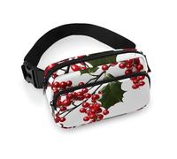 Holly Berry Branches Fanny Pack with Multiple Pockets, Personalized Waist Bag with Zipper, Multifunctional Bum Bags for Travel, Belt Bag with Adjustable Strap, Crossbody Bags