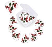 Holly Berry Branches Guitar Picks Set of 12 with Custom Organizer Storage Box, Guitar Accessories, Ukulele for Acoustic Guitar, Bass, Valentine's Day Gift