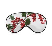 Holly Berry Branches Sleep Mask Light Block-Out Eye Mask for Side Sleeper Pressure-Free Soft Night Blindfold with Adjustable Strap Breathable Sleep Eye Cover for Travel