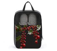 Holly Berry Branches Travel Shoe Bag, Waterproof Storage Pouch with Zipper, Portable Shoe Organizer for Women And Men
