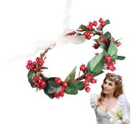 Holly Berry Headpiece,Christmas Flower Crowns For Women - Boho Handmade Red Berry Wedding Crown For Winter Christmas Holiday