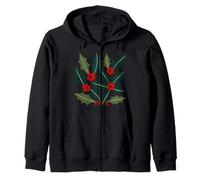Holly Berry Leaves Mid Century Modern Style Zip Hoodie