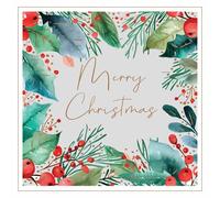 Holly Border - Pack of 5 Contemporary Art Charity Christmas & Happy New Year Cards with Envelopes - 14x14cm - Eco-Friendly & Recyclable