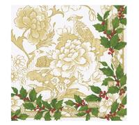 Holly Ceramic Christmas Ivory/Gold Caspari Paper Table Napkins 33 cm Square 3 ply Lunch Napkins