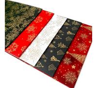 Holly Christmas Fat Quarter Fabric Bundle - Festive Reds, Greens, Creams & Gold Details - 100% Cotton Fabric 5 x Fat Quarters 50x54cm