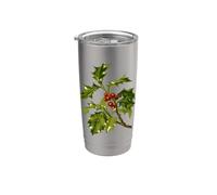 Holly Christmas Red Berry Botanical Art Stainless Steel Insulated Tumbler