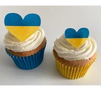 Holly Cupcakes 12 Large & 12 Small Ukraine Flag Heart Toppers- We will donate £2 to the DEC for every packet sold!