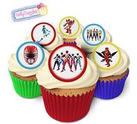 Holly Cupcakes 24 Edible Pre-Cut Cake Toppers, Power Rangers, CAKE_TOPPER, 1 Unit, 24 Pieces, Sugar Free, Vegetarian, 12-18 Month Shelf Life