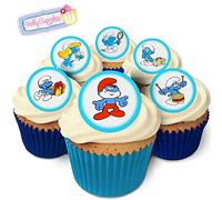 Holly Cupcakes 24 Fabulous Edible Cake Toppers: Smurfs, CAKE_TOPPER, 24 pieces, Sugar free, Suitable for vegetarians