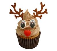 Holly Cupcakes Set to Decorate 24 Christmas Rudolf Cupcakes Including Chocolate Eyes / Noses and Antlers (Pack of 24)