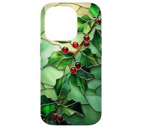 Holly December Birth Flower Floral Stained Green Case for iPhone 14 Pro