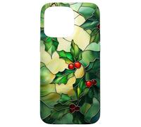 Holly December Birth Flower Floral Stained Green Case for iPhone 15 Pro Max
