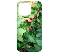 Holly December Birth Flower Floral Stained Green Case for iPhone 15 Pro Max