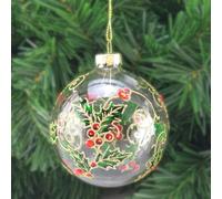 Holly Diamante & Glitter | Glass Christmas Tree Bauble | 8cm | Gisela Graham