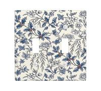Holly Double Light Switch Cover Plate, Floral Vintage Ivy Berries Winter Blue Plastic Standard Size Wall Switch Plates Accents for New Apartment Home Bedroom Office Decor