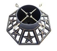 Holly International Cast Iron Christmas Tree Stand 14 Inch Black Gold Octagonal for Real Fresh Cut Trees up to 8 ft (14", Black & Gold Star)