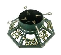 Holly International Cast Iron Christmas Tree Stand 14 Inch Green Gold Octagonal for Real Fresh Cut Trees up to 2.4m/8 ft (14", Green Deer)