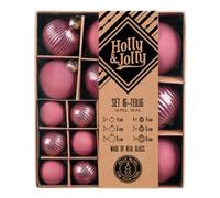 Holly & Jolly - Christmas Baubles with Structure Dusty Rose, Pack of 16 | Glass Christmas tree baubles, approx. 4, 6 and 8 cm, Christmas tree decorations in plum, matt and textured