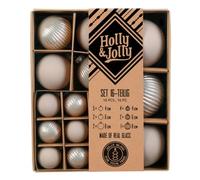Holly & Jolly - Christmas Baubles with Structure Fine Alabaster, Pack of 16 | Glass Christmas tree baubles, approx. 4, 6 and 8 cm, Christmas tree decorations in cream, matt and textured