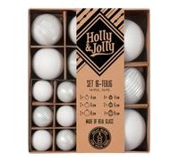 Holly & Jolly Christmas Baubles with Structure Just White, Pack of 16 | Glass Christmas tree baubles, approx. 4, 6 and 8 cm, Christmas tree decorations in white, matt and textured