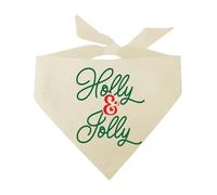 Holly & Jolly Dog Bandana | 100% Unbleached Cotton Adjustable Triangle | Made in USA | Christmas | Holiday Cheer | Gift | Merry & Bright |Natural, One Size (1463)