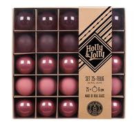 Holly & Jolly Dusty Rose Flow Christmas Baubles, Pack of 25 | Glass Christmas tree baubles, approx. 6 cm, plum Christmas tree decoration, transparent, matt and shiny, Christmas decoration