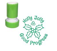 Holly Jolly Good Progress Christmas Fun Teacher Stamp for Festive Marking. 22mm, Reinkable, Green Ink *