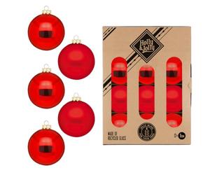 Holly & Jolly Merry Red Christmas Baubles, Pack of 12 | Glass Christmas tree baubles, approx. 8 cm, Christmas tree decoration in red, matt and shiny, Christmas decoration for indoor