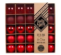 Holly & Jolly Merry Red Flow Christmas Baubles, Pack of 25 | Glass Christmas tree baubles, approx. 6 cm, Christmas tree decoration in red, transparent, matt and shiny