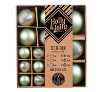 Holly & Jolly - Mild Sage Christmas Baubles with Structure, Pack of 16 | Glass Christmas tree baubles, approx. 4, 6 and 8 cm, Christmas tree decorations in sage, matt & textured