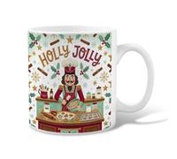 Holly Jolly Nutcracker Baking Christmas Ceramic Coffee Mug 11oz | Nutcracker Chef Illustration, Tea Cup, Baking Scene, Winter Kitchen Decor, Festive Beverage Mug, Warm Seasonal Sentiment
