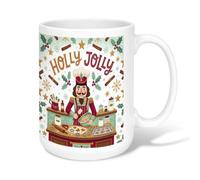 Holly Jolly Nutcracker Baking Christmas Ceramic Coffee Mug 15oz | Nutcracker Chef Illustration, Tea Cup, Baking Scene, Winter Kitchen Decor, Festive Beverage Mug, Warm Seasonal Sentiment