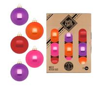 Holly & Jolly Party Time Christmas Baubles, Pack of 12 | Glass Christmas tree baubles, approx. 8 cm, Christmas tree decorations in purple, orange, red and pink, shiny