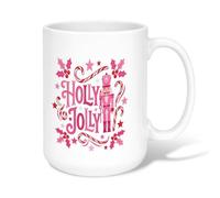 Holly Jolly Peach Nutcracker Quote Christmas Ceramic Coffee Mug 15oz | Nutcracker Illustration, Tea Cup, Holly Leaves And Berries, Candy Cane Accents, Festive Holiday Typography