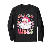 Holly-Jolly Vibes Checkered Santa Christmas Festive Holiday Long Sleeve T-Shirt
