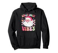 Holly-Jolly Vibes Checkered Santa Christmas Festive Holiday Pullover Hoodie