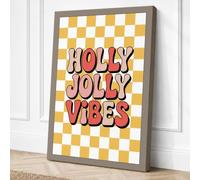 Holly Jolly Vibes Typography Canvas Wall Art Print 18x12 Inch