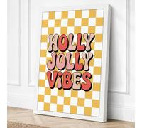 Holly Jolly Vibes Typography Canvas Wall Art Print 24x16 Inch