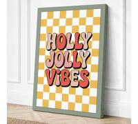 Holly Jolly Vibes Typography Canvas Wall Art Print 24x16 Inch