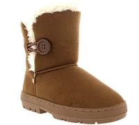 Holly Kids Girls Button Winter Snow Rain Cosy Casual Warm Boot ,BrownLight Tan, 2 UK